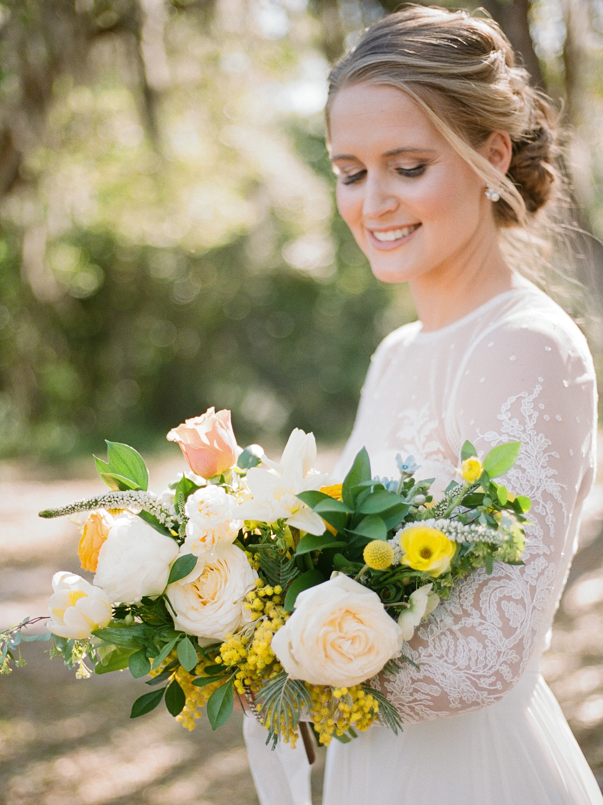 beautiful fine art bridal portrait with yellow florals 