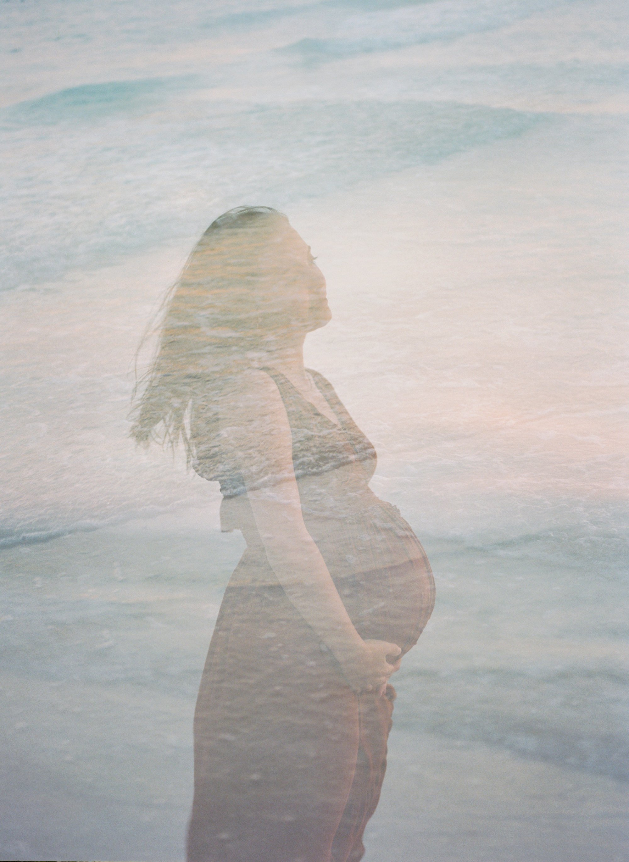 double exposure on film with water, Anna Maria island maternity session