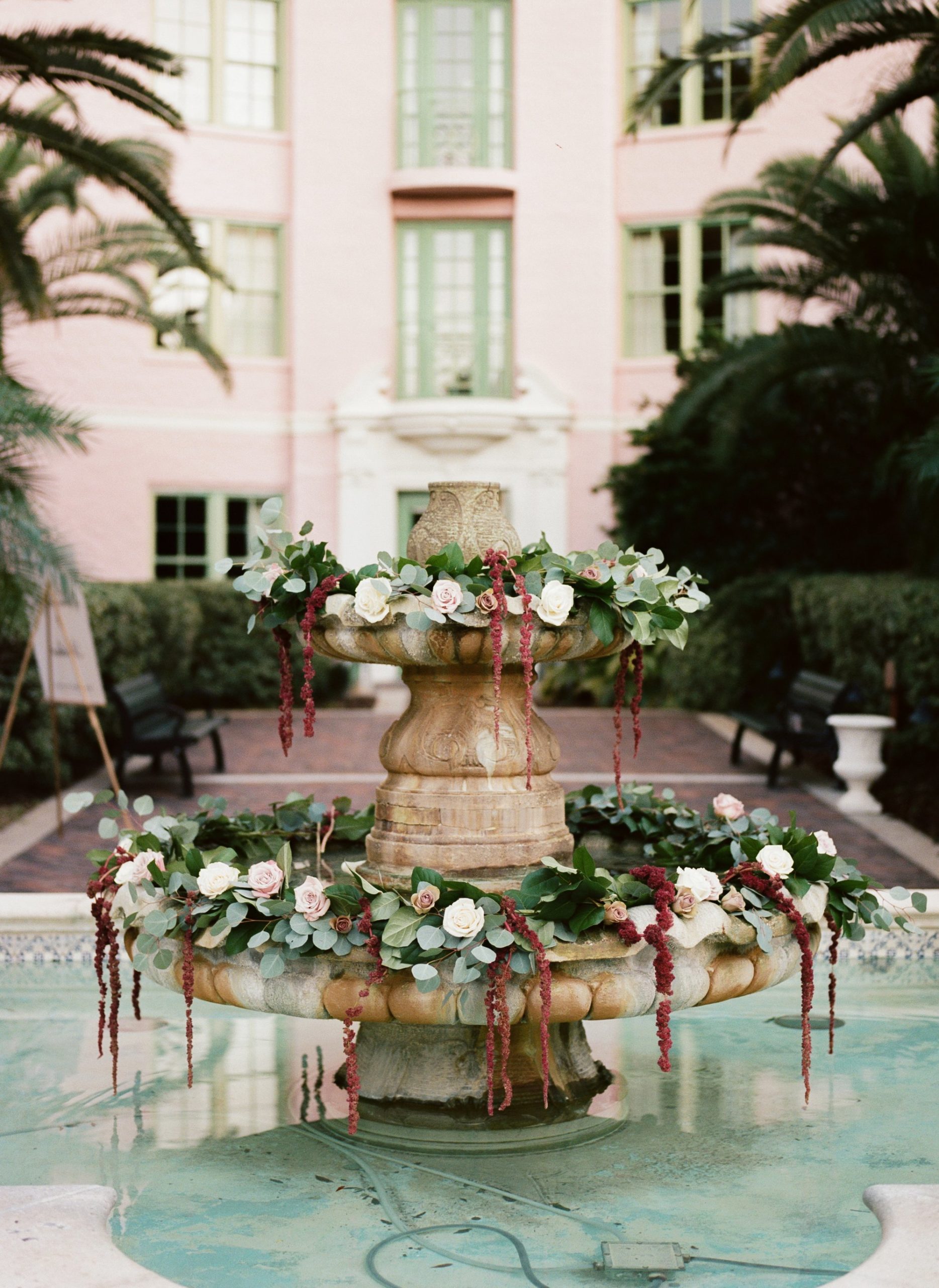 Florals on fountain at The Vinoy 