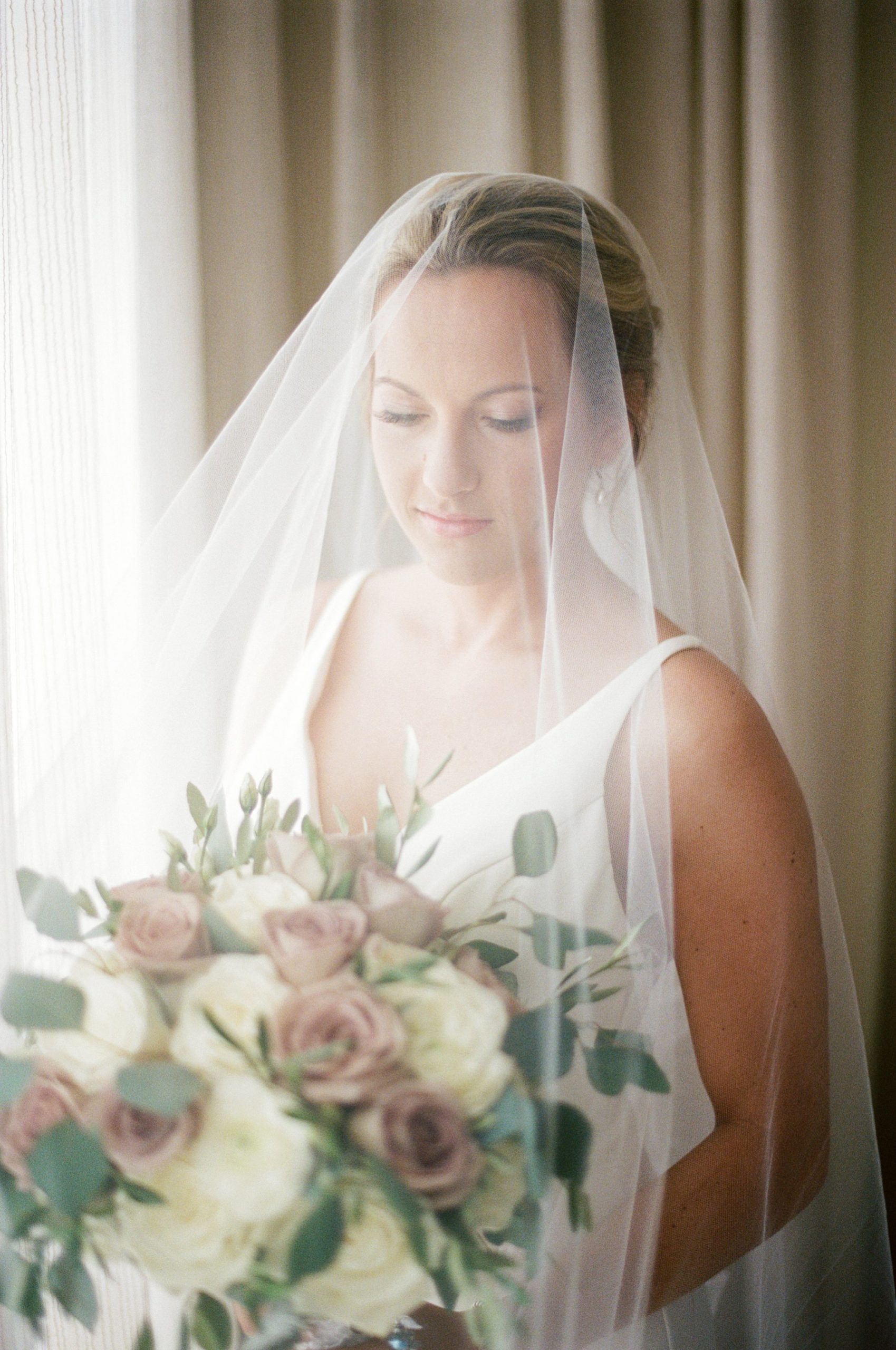 Wedding at Marie Selby Botanical Gardens, bride with veil portrait 